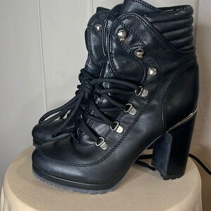 DKNY Womens Lenni Black Block Heel Dressy Almond Toe Ankle Boots Shoes